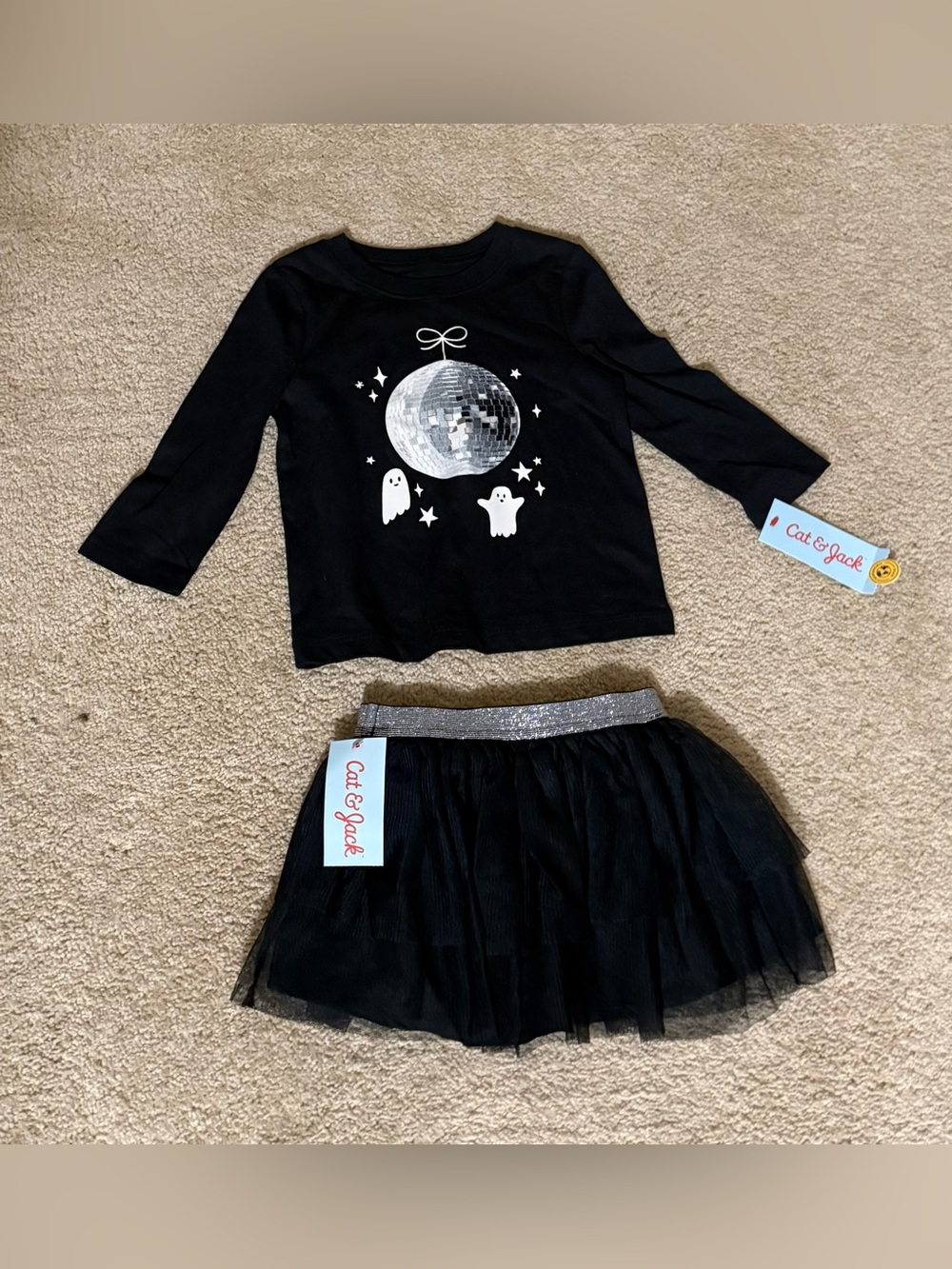 Girls Cat & Jack Halloween Black Long Sleeve Top and Tutu Skirt Size (18M)(4T)